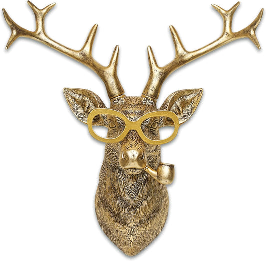 Animal Heads Wall Decor Resin Animals Sculptures Head Wall Hanging Decoration Gold vintage Wall Sculpture for Living Room Bedroom Office(Deer,not include metal frames)