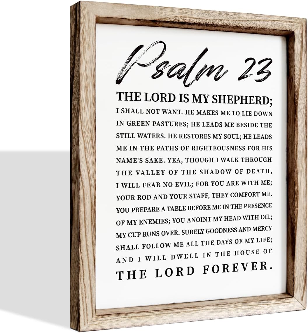 Christian Wooden Sign, Bible Verse Wall Art, Rustic Wooden Plaque, Home Church Decor, Christian Framed Wall Plaque Sign 15 * 11.5 inches, The Lord is My Shepherd