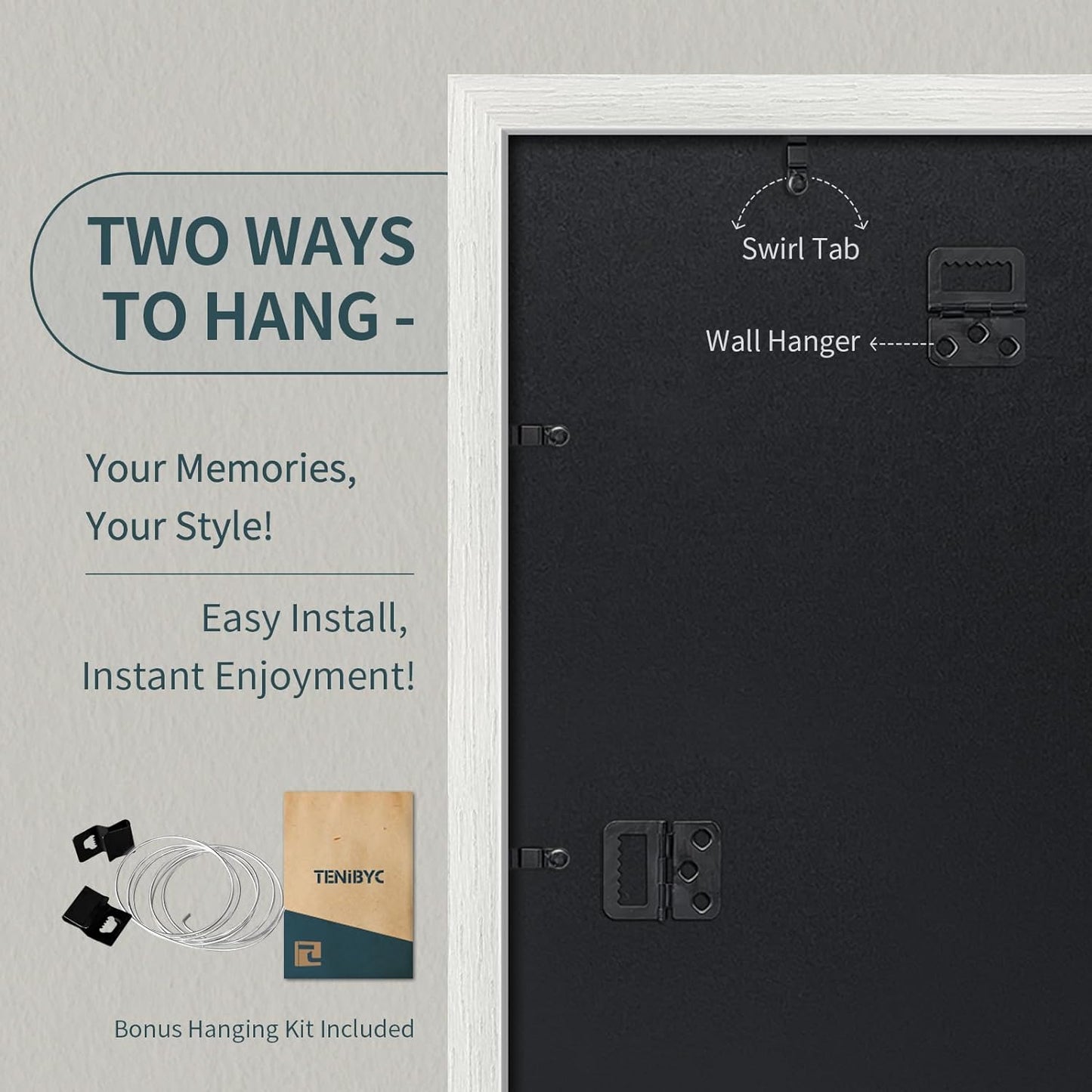 11x14 Picture Frame Set - 3 Pack, Textured White Solid Wood, HD Tempered Glass, Wall Gallery Photo Frame