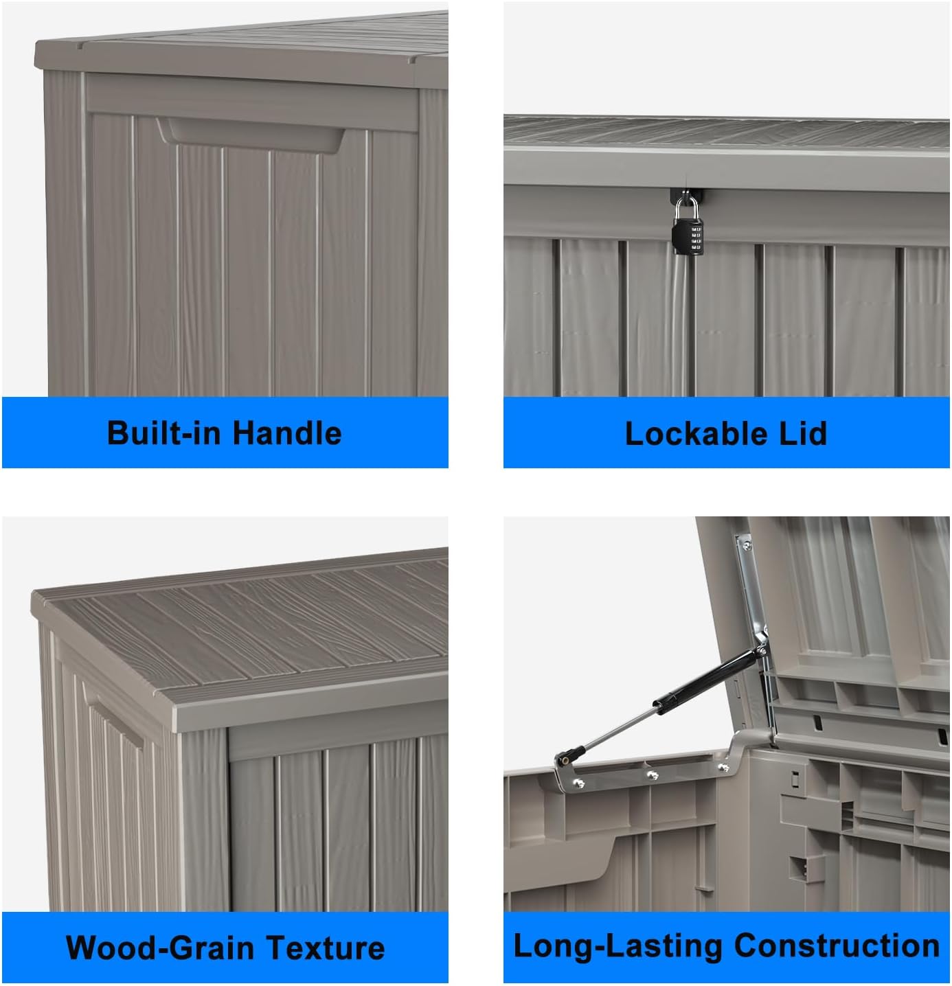 150 Gallon Outdoor Deck Box,Storage Lockable Waterproof Patio Furniture,Garden Tools,Cushions,Pool Accessories Outside Storage Resin Box(Grey)