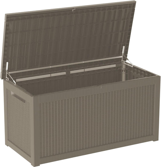 260 Gallon Double-Wall Resin Deck Box - Lockable Waterproof Outdoor Storage Box, 1000lbs Capacity & Doubles as Seating for Patio Furniture - Garden Tools, Pool Accessories (Brown)