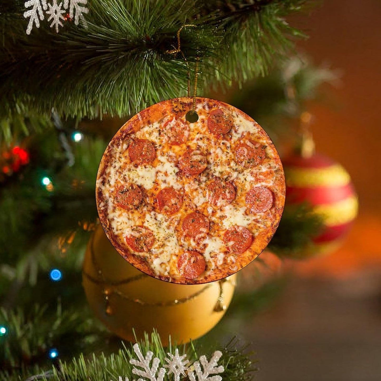 Personalized Christmas Ornaments - Custom Picture & Text Ornaments for Christmas 2024, Baby's 1st Christmas Ornament with Picture for Xmas Tree Custom Gifts for Family, Mom, Dad, Friend (Pizza)