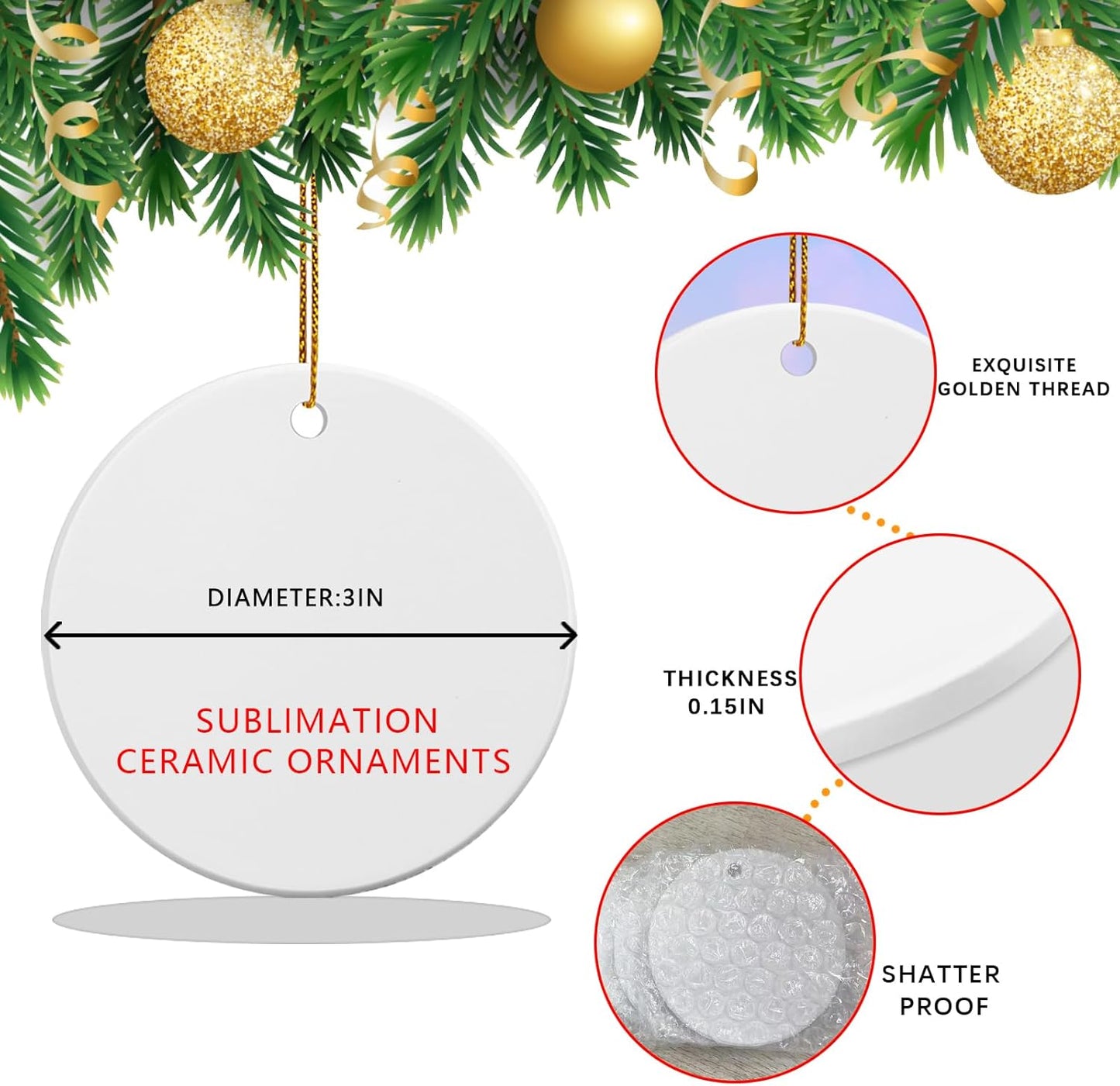 25 PCS Ceramic Sublimation Ornament Blanks Bulk 3 Inch White Round Crafts DIY Personalized Printed Christmas Home Porcelain Paintable Decorate