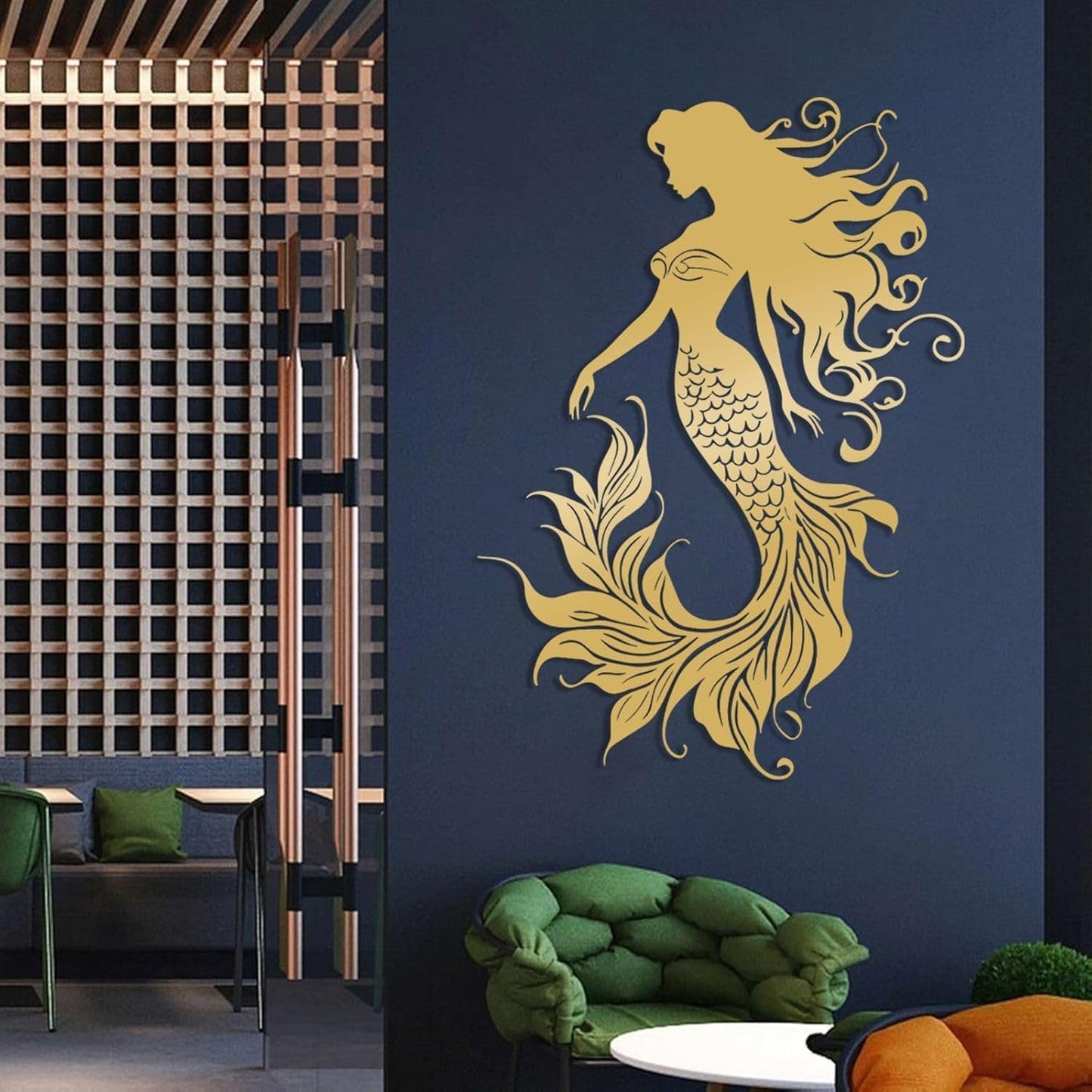 Veplsur Mermaid Metal Wall Art, Metal Mermaid Wall Decor, Marine Biology Wall Decor, Ocean Wall Art, Nautical Wall Hanging, Beach Hanging for Bathroom Bedroom (White, 19"x13"|47x33cm)