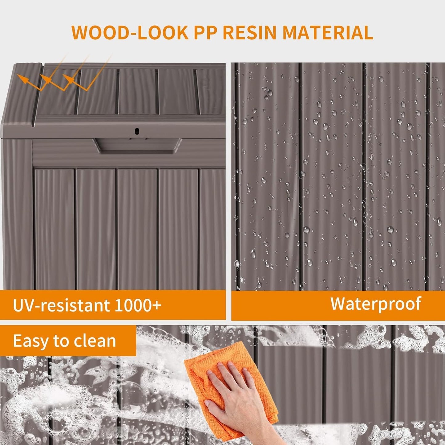 28 Gallon Resin Deck Box, Lockable Outdoor Storage Box for Patio Cushions Storage Furniture,Garden Tools, Pool Supplies, Weatherproof and UV Resistant (Grey)