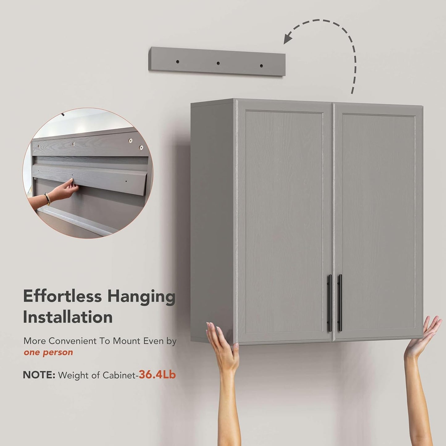 FIMELLO 30" Kitchen Wall Storage Cabinet with Adjustable Shelf, Laundry Cabinet with Doors, Bathroom Storage Cabinet Wall Mount, Storage Cabinet for Bathroom, Kitchen, Laundry Room Cabinet, Grey