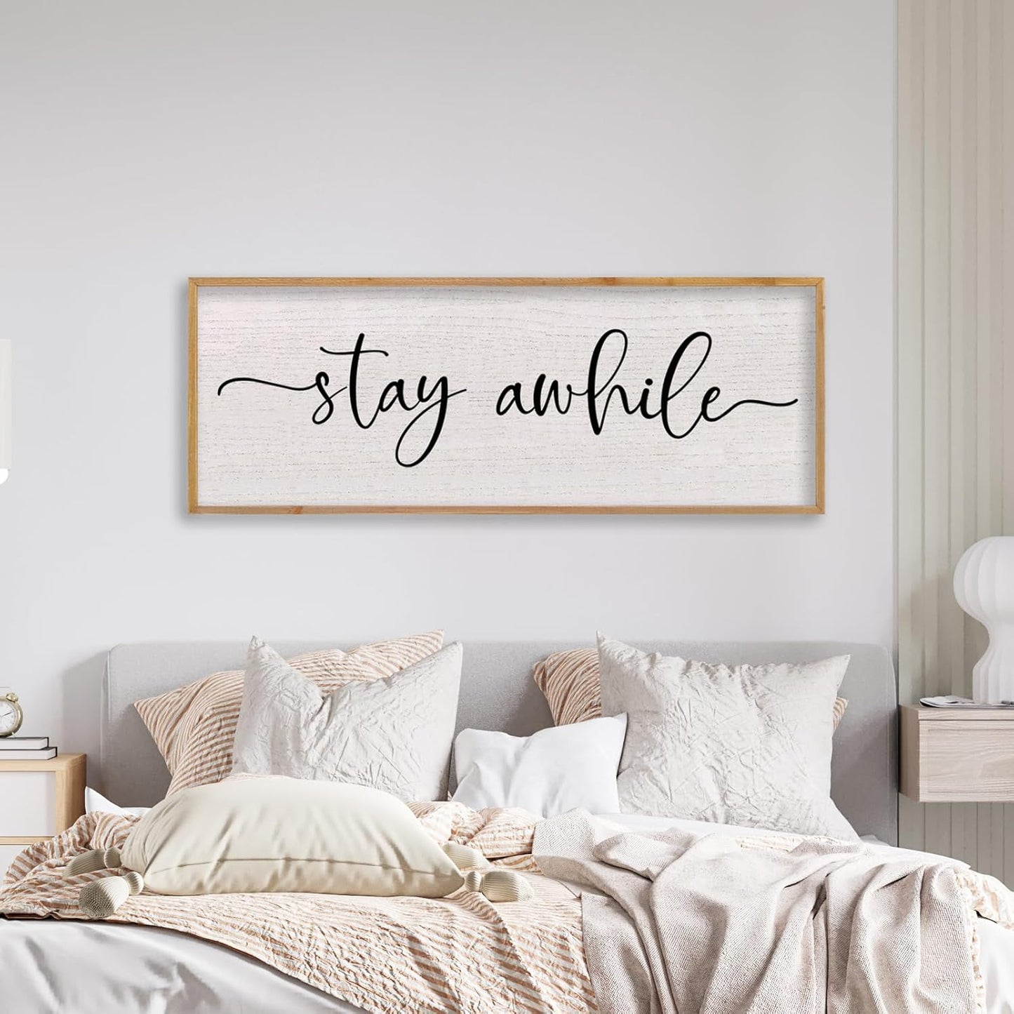 LuZhiQiang Stay Awhile Home Sign Wall Decor 40"X15" Large Solid Wood Frame For Hallway Living Room Entryway Wall Art Hanging (Wood)