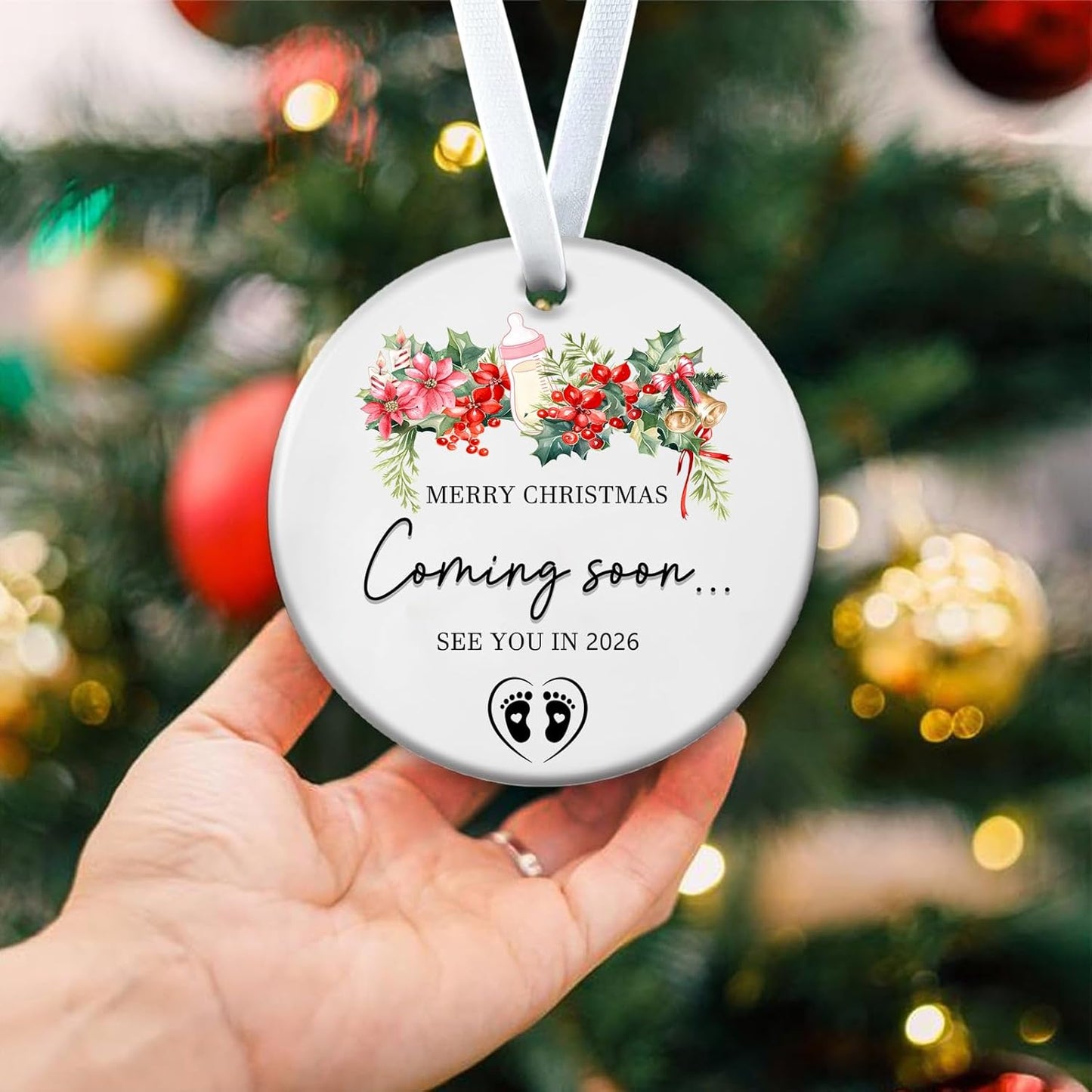 Christmas Ornaments, Expecting Baby Ornament Pregnancy Announcement Merry Christmas Coming Soon See You in 2026 Xmas Hanging Decor Best Gift for Expectant Moms or Grandparents 3 Inch Ceramic