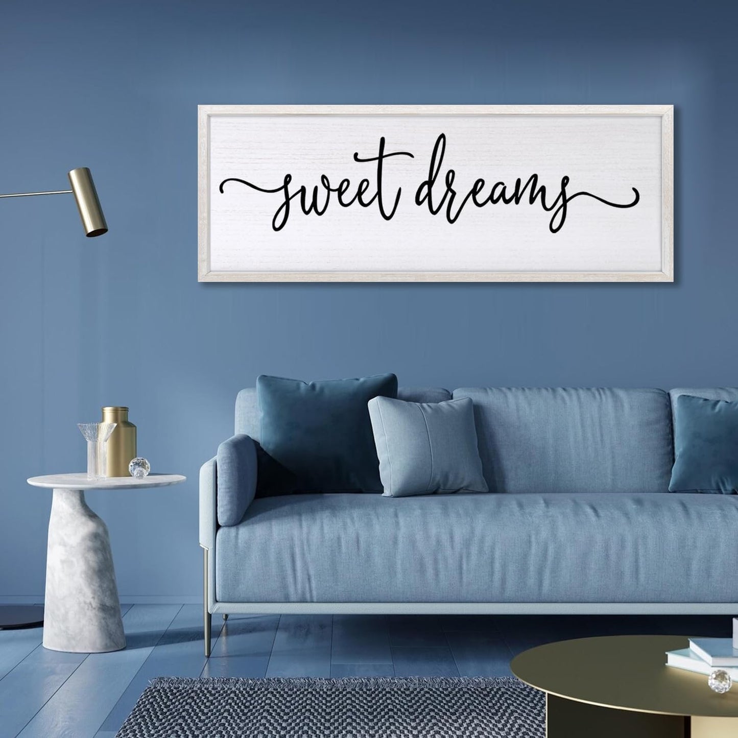 Sweet Dreams Over Bed Wall Decor 32"×12" for Master Bedroom Above Bed Wood Framed Wall Art Sign (White)