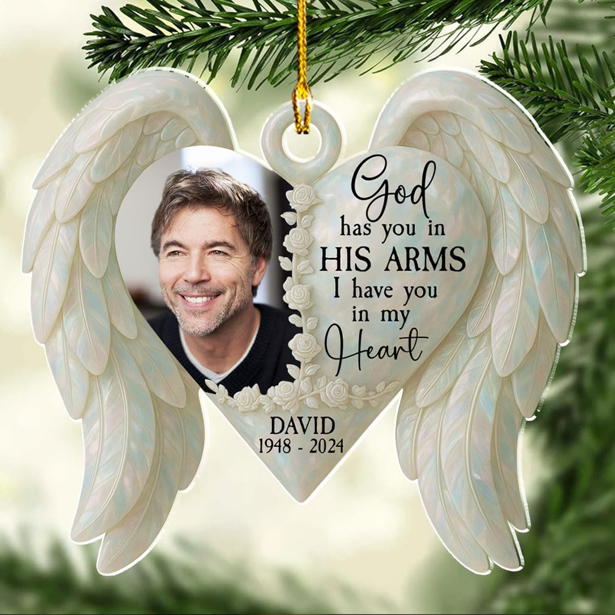 Personalized Custom Photo Acrylic Ornament for Loss of Loved Ones - God Has You in His Arm, Memorial Ornaments for Deceased
