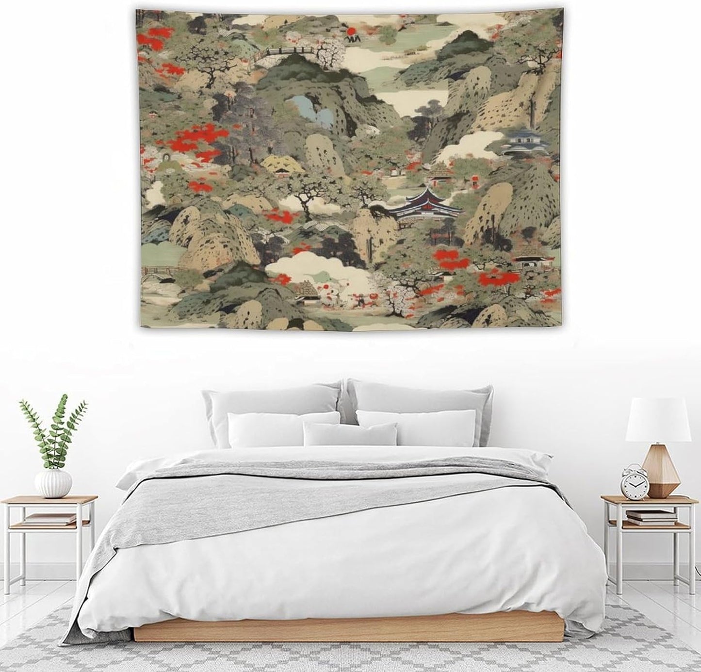 Asian Tapestry, Japanese Red Landscape, Bedroom & Living Room Decor, 40"x30"