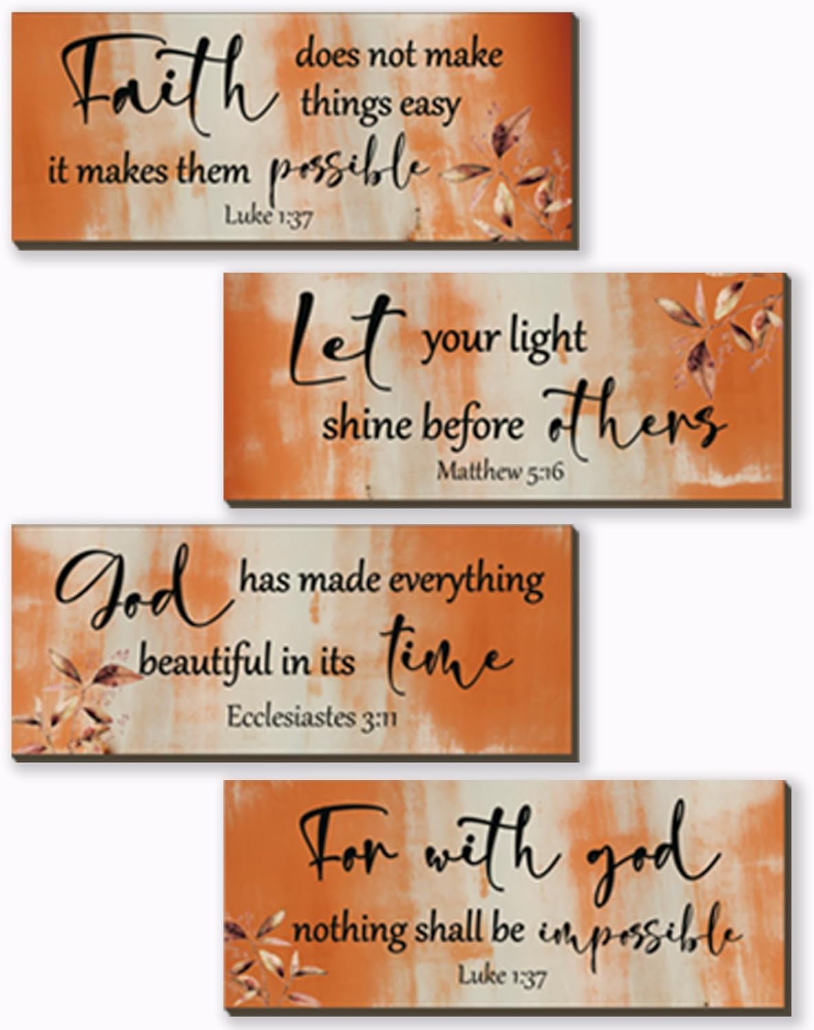 FENCORDAR 4 Pieces Orange Bathroom Decor Bible Verses Decor Wooden Orange Wall Decor Abstract Office Christian Wall Decor Religious Art for Women Office Home Bedroom Living Room Decor(10x4)
