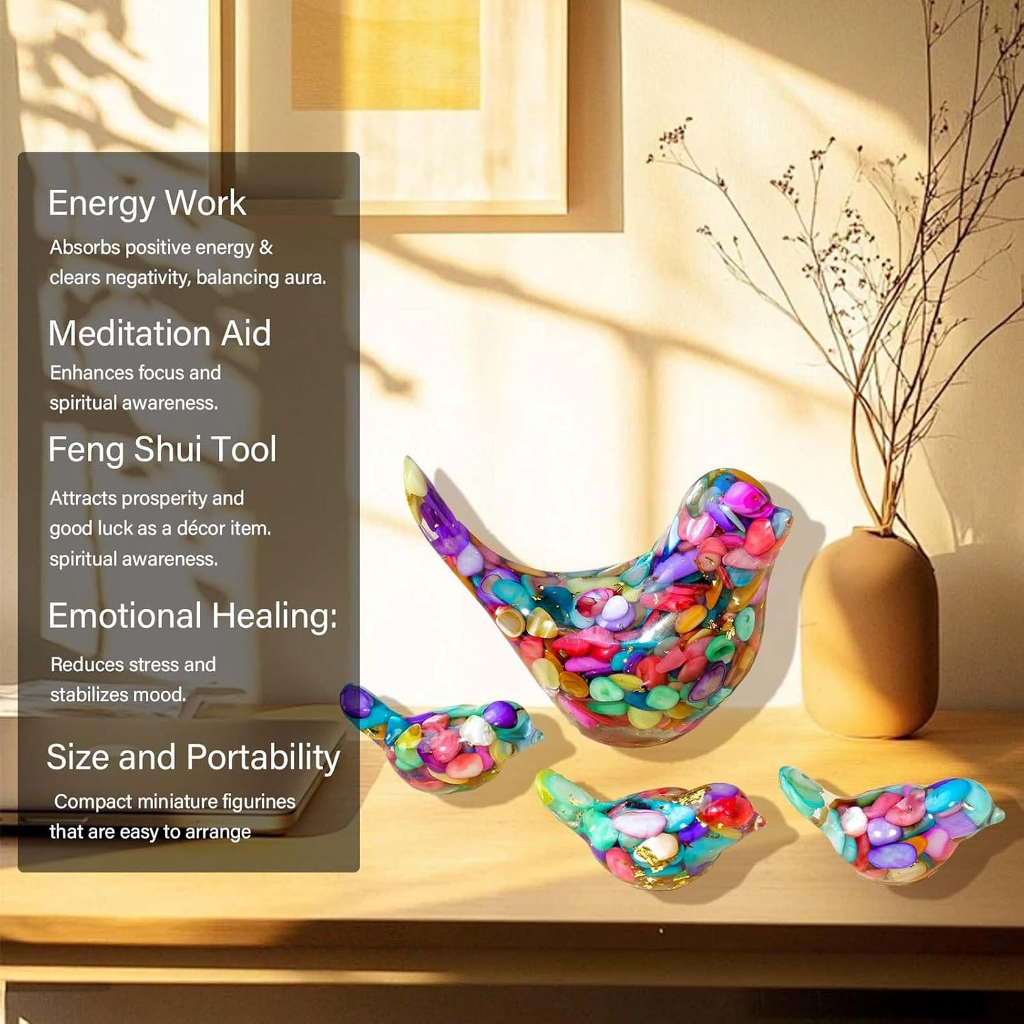 Crystal Bird Figurines, Resin Animal Statues, Miniature Decorative Gravel Birds, Home Decor (4PCS-Colorful)