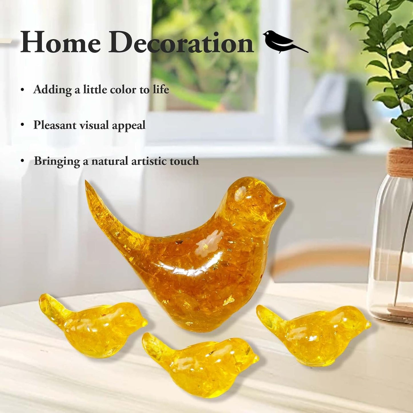 Crystal Bird Figurines, Resin Animal Statues, Miniature Decorative Gravel Birds, Home Decor (4PCS-Citrine)