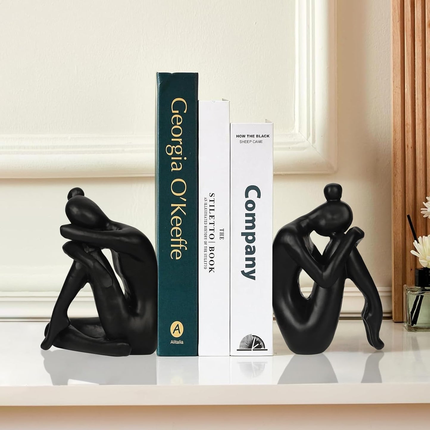 Unique Cast Iron Girl Thinker Bookends, Heavy-Duty Decorative Book Stoppers for Shelves, Creative Home and Office Desk Ornaments, 1 Pair/2 Pieces, 5.9"