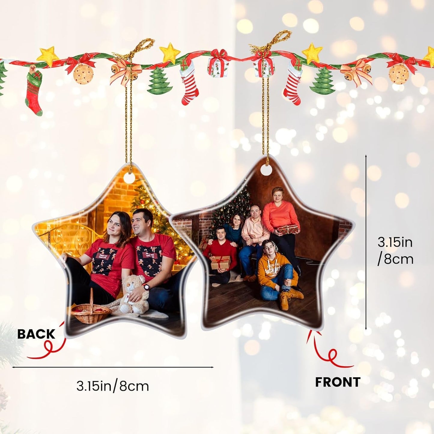 Personalized Christmas Ornaments 2024 Customized with Photo Text Ornament Keepsake Pet First Christmas Ornament Bulk Custom Ceramic Xmas Tree Decorations, Star