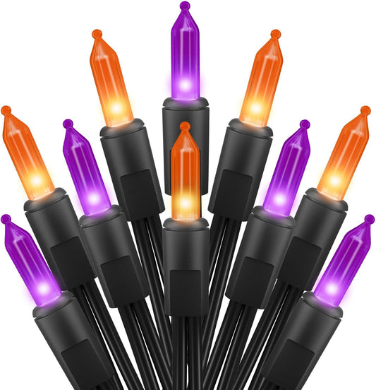 2 Pack Halloween Mini Lights, 13 Feet 50 Count Totally 100 Count Incandescent Mini String Lights, Connectable Halloween Light for Haunted House Party Holiday Window Indoor Decoration, Orange & Purple