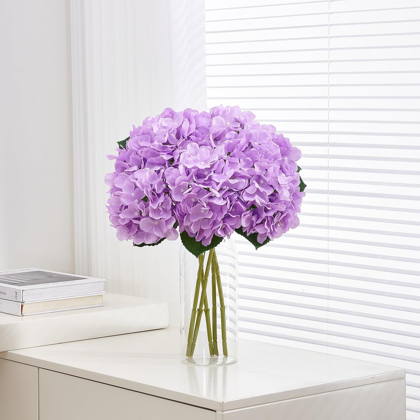 8pcs Lavender Fake Flowers Silk Hydrangea Artificial Flowers Bouquets Faux Hydrangea Stems for Home Table Centerpieces Wedding Party Decoration