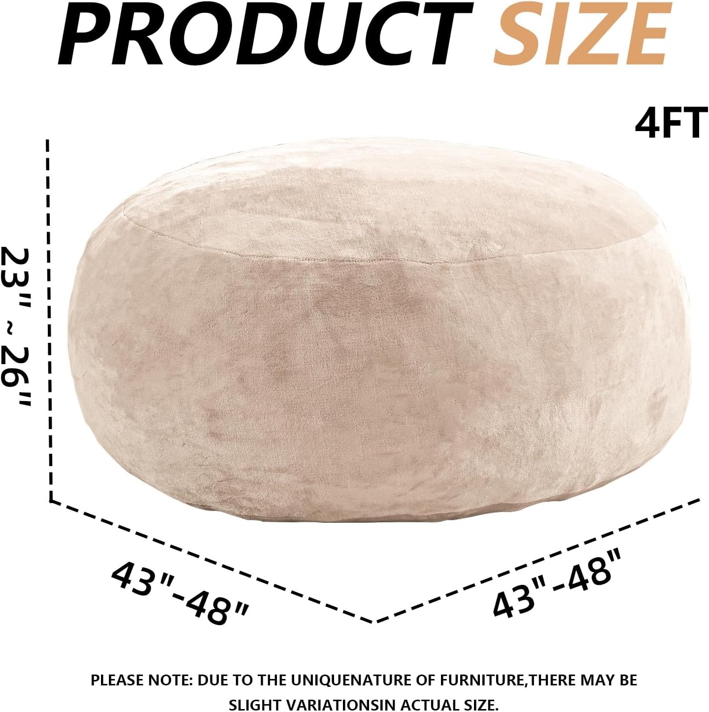 4FT Large Bean Bag Chairs,Big Adult Size Memory Foam Beanbags with Filler Included,Machine Washable corduroy cover,Ultra Soft Plush Gaming Bing Bag Puff Chair for Dorm, Living Room & Bedroom (Apricot)