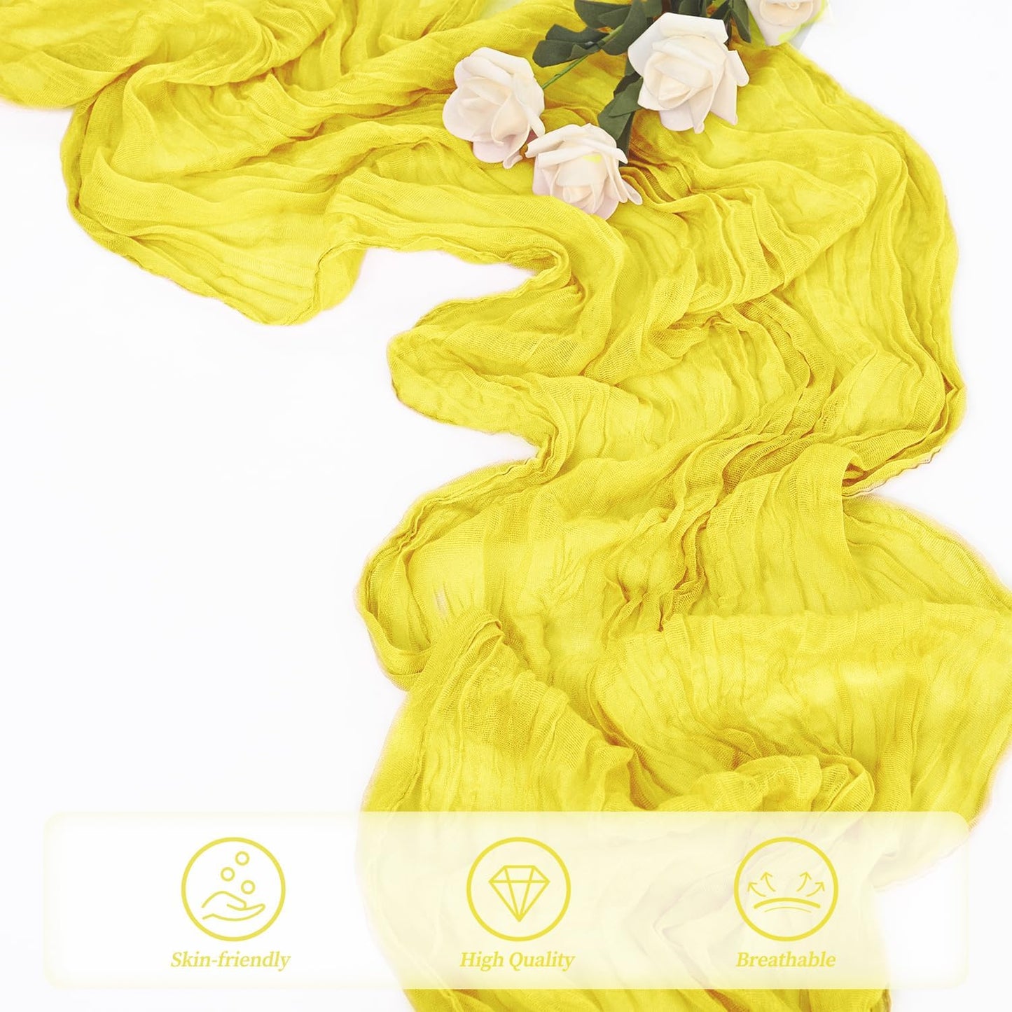 20 Pack Yellow Cheesecloth Table Runner 20 x 120 Inch Long Rustic Gauze Cheese Cloth Table Runner for Wedding 10FT Bridal Baby Shower Table Decorations Boho Fabric Sheer Birthday Party Table Decor