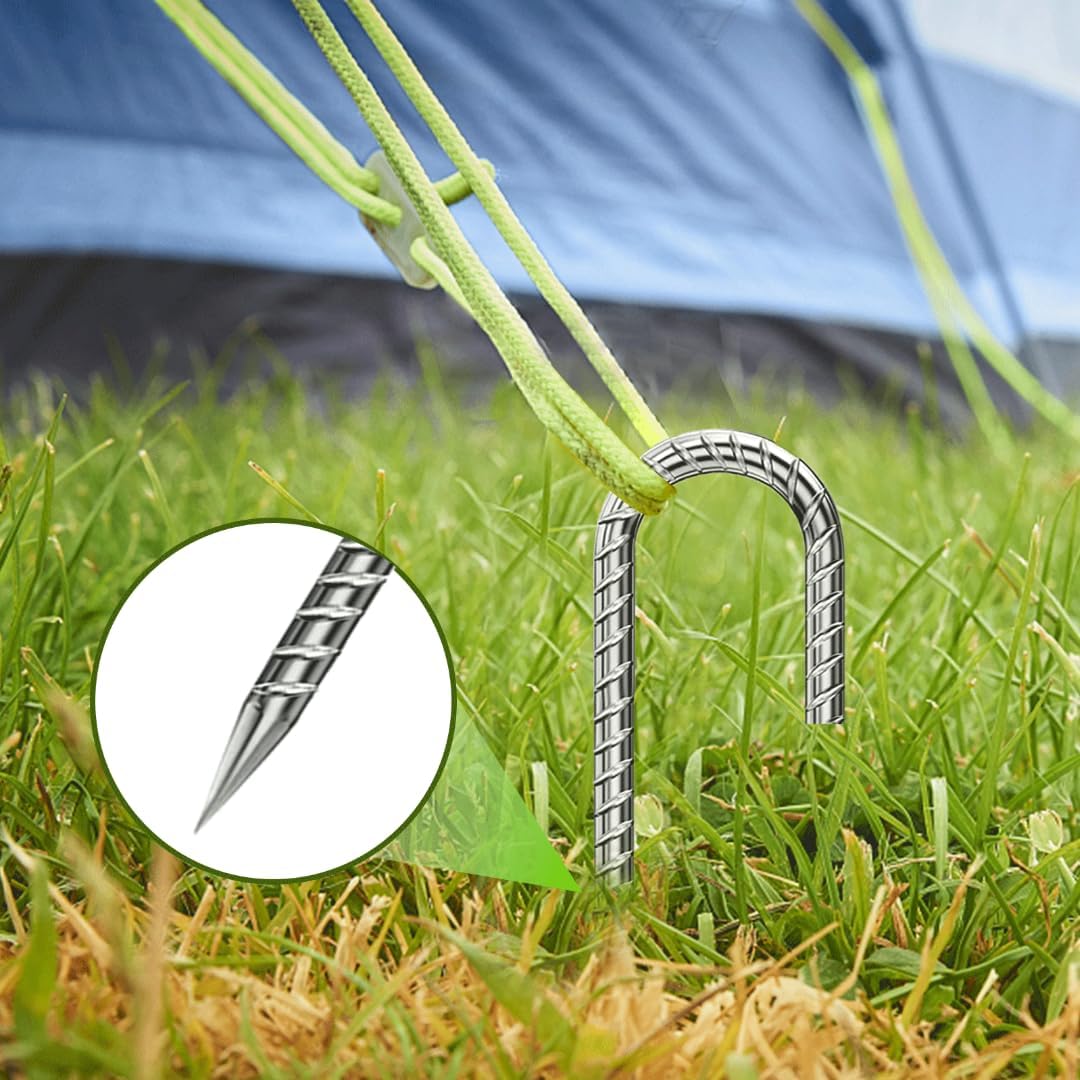 Ground-Stakes-Heavy-Duty-12 inch, J-Hook Rebar Stakes Galvanized Anti-Rust 20pcs Garden Stakes Metal Ground Anchors for Garden Dog Fence Chicken Coop Christmas Decorations Deer Fence