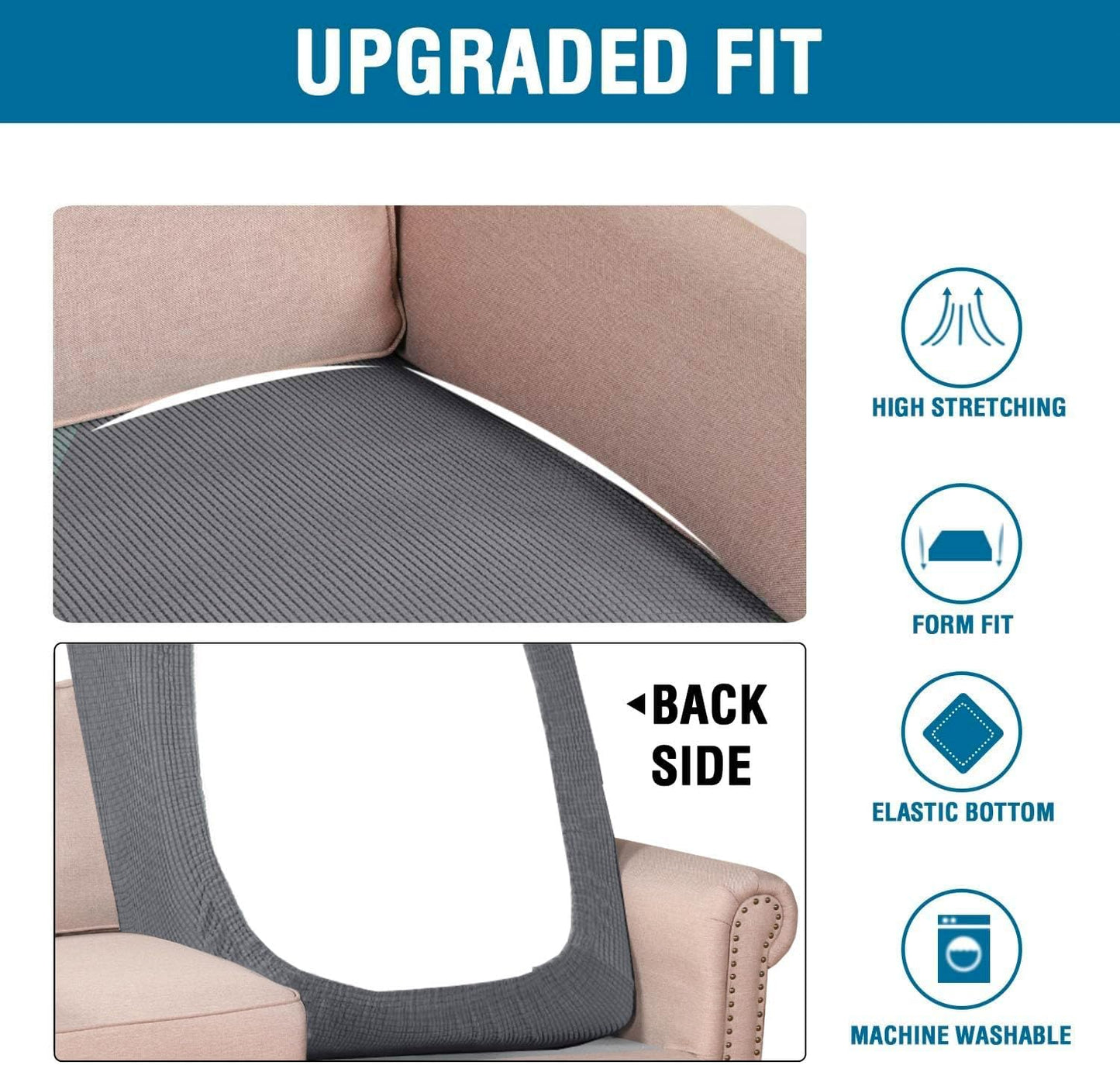 H.VERSAILTEX Super Stretch Individual Chaise Cover Sectional Couch Covers for L Shaped Sofa Both Left/Right Featuring Thick Jacquard Textured Twill Fabric (1 Piece Chaise Cover, Grey)