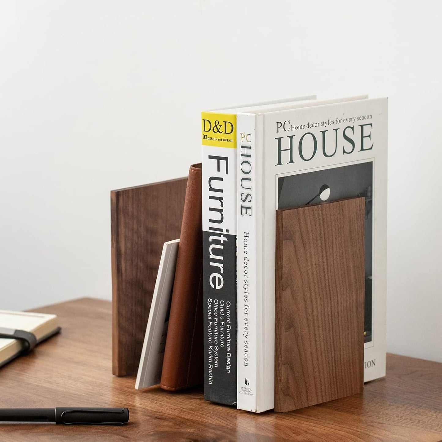 Muso Wood Handmade Walnut Book Ends, Non-Skid Bookends for Shelves, Large Sturdy Book Ends for Heavy Books, Decorative Book Shelf (3 Pairs)