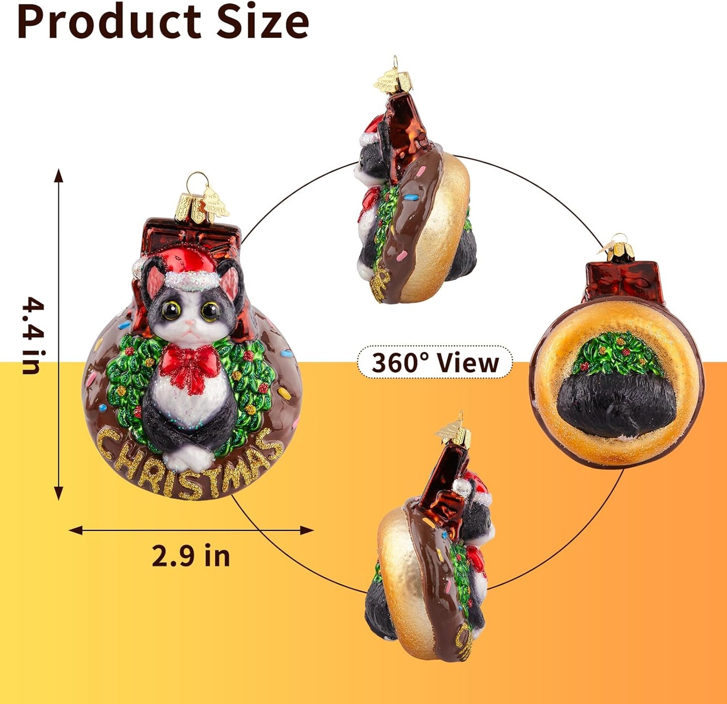 Christmas Tree Ornaments,Hand-Blown Glass Ornaments,Devon Cat Collection Hanging Ornament,Personalized Donut Ornament,Christmas Decorations for Animal Lovers Holiday Party Home Gifts