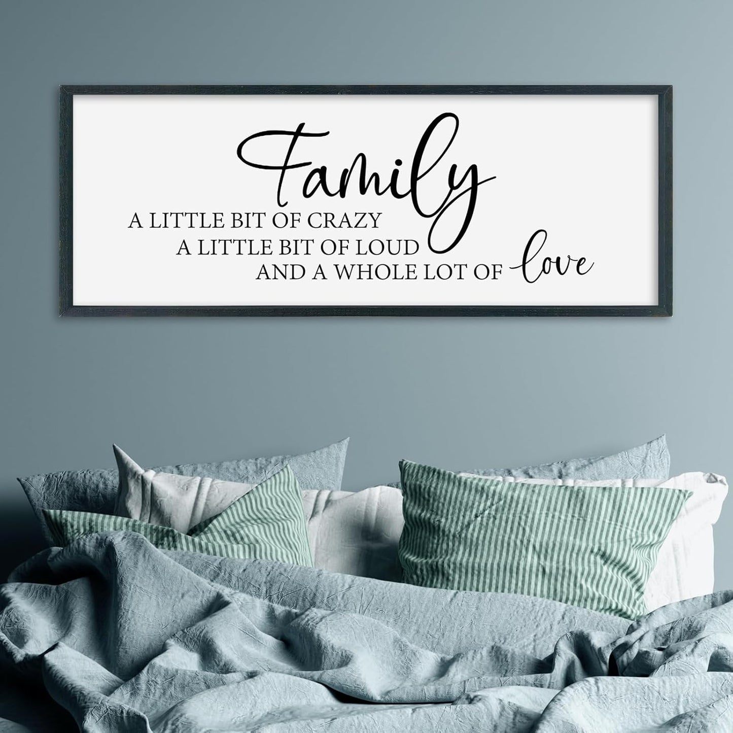 SRSZHIYUE Family A Little Bit Of Crazy Loud Sign Wall Decor Art 32"×12" Large Wood Framed Wall Hanging (Black)