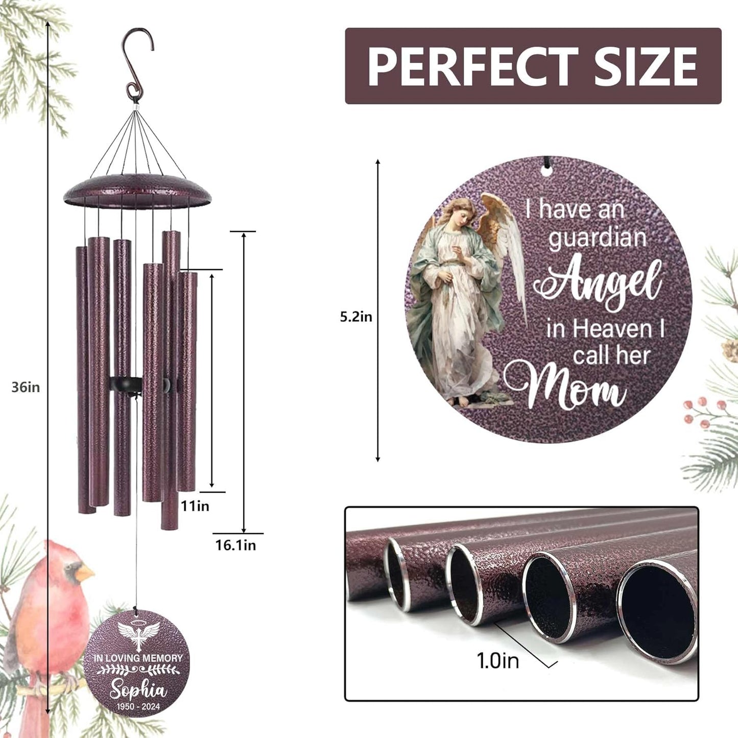 ASTARIN 36" Large Deep Tone Personalized Sympathy Wind Chimes, Memorial Wind Chime for Loss of Mother Father Loved One, Angel Bereavement Gifts Decor Outdoor Patio Garden Graveyard