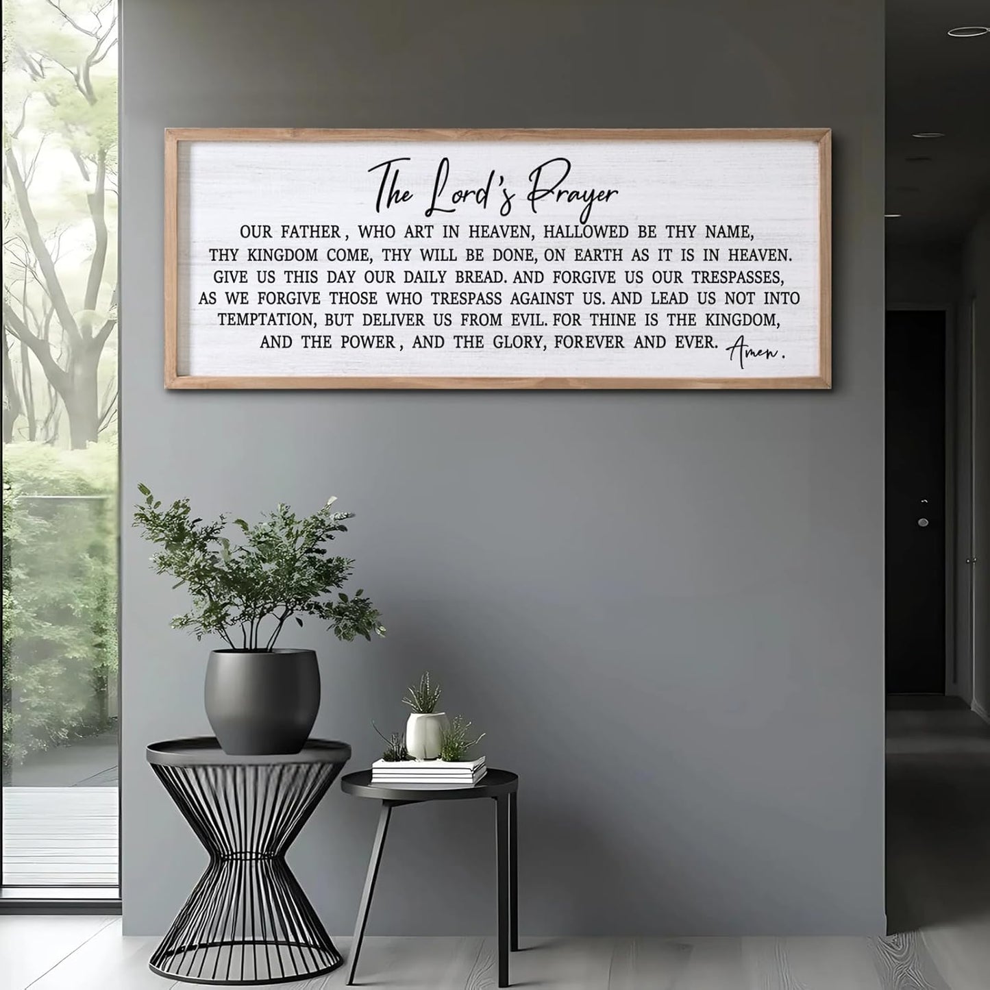 Our Father Prayer Bible Verse Framed Wall Art, 40''×15'' Rustic Religious Christian Lords Prayer Sign for God Jesus Christ Prayer, Horizontal Holy Inspirational Catholic Scripture Decor
