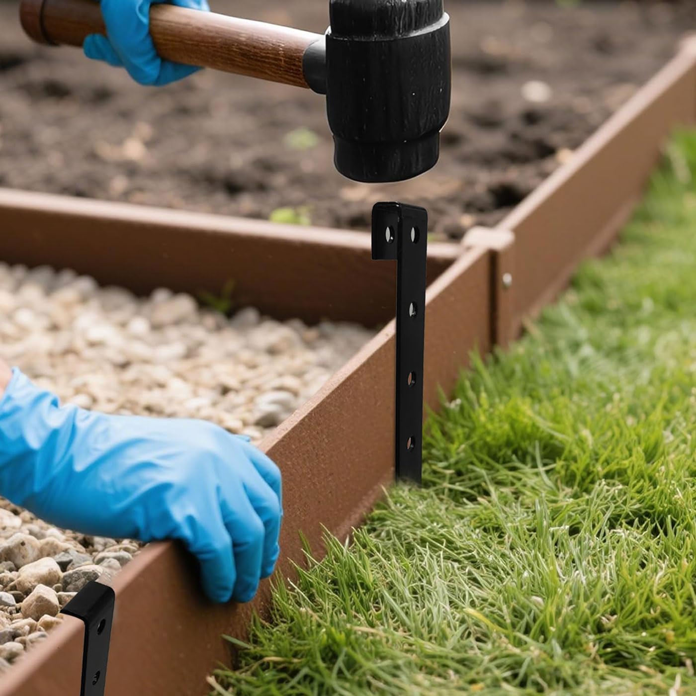 24Pcs Metal Garden Landscape Edging Stakes Black,10in anchoring Stakes Landscape Anchoring Spikes for Terrace Board, Grass Barrier, Landscape Edging Coil, Garden Liner, Bender Board