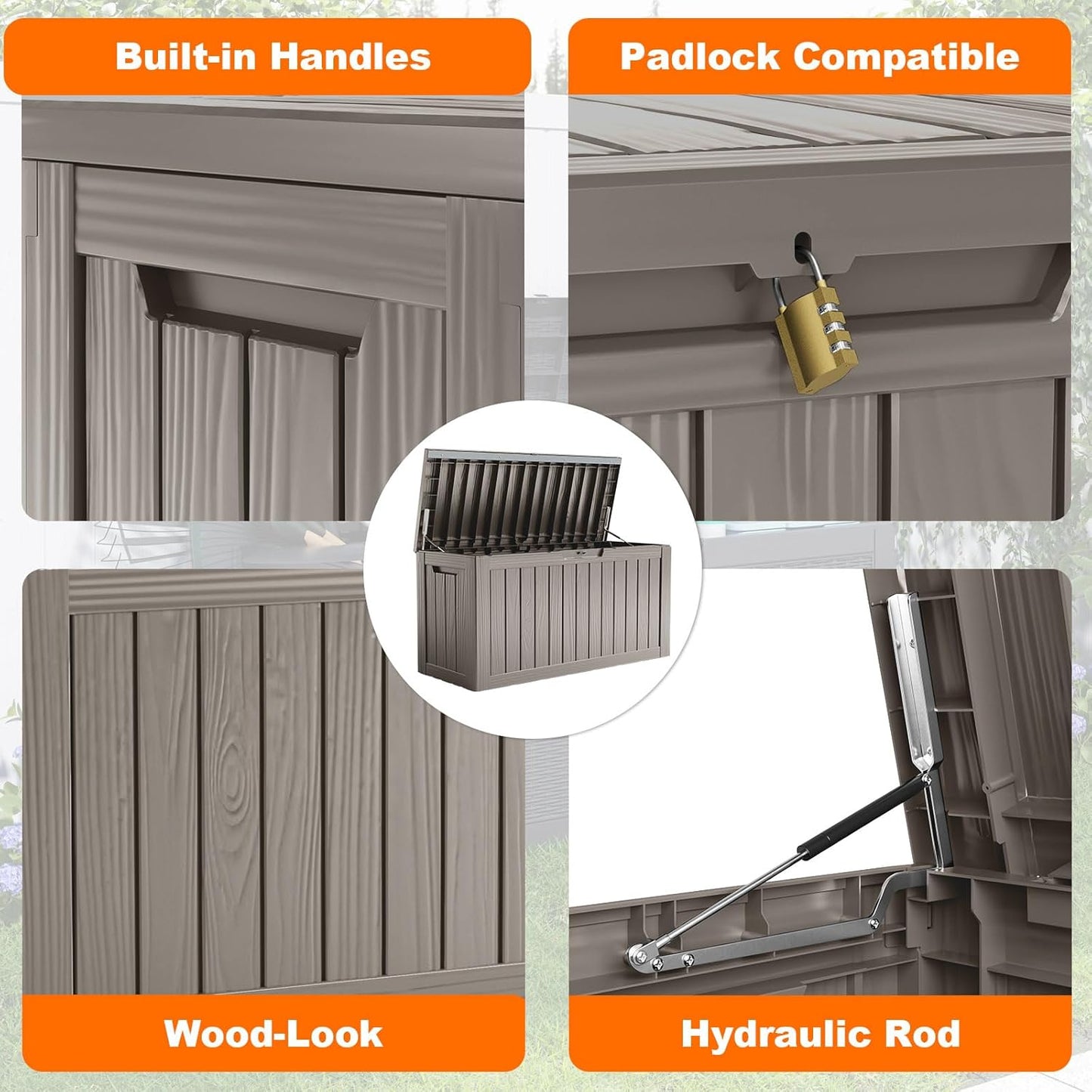 80 Gallon Resin Deck Box, Lockable Patio Outdoor Storage Box for Furniture, Garden Tools and Tools Storage, Waterproof Outside Storage Boxes - Grey