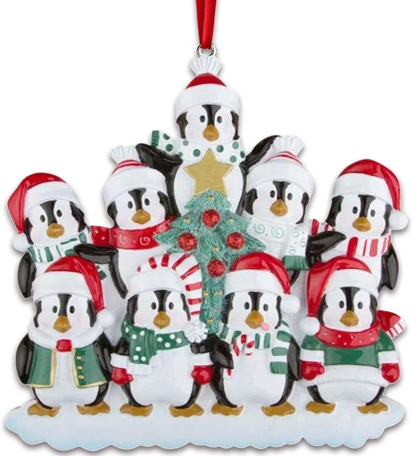3D Penguin Family of 9 Ornament 2025 Personalized Family Christmas Ornaments 2025 | Snowy Xmas Tree Holiday Penguins Personalized Tree Ornaments for Grandchildren Siblings & Grandkids of Nine Ornament