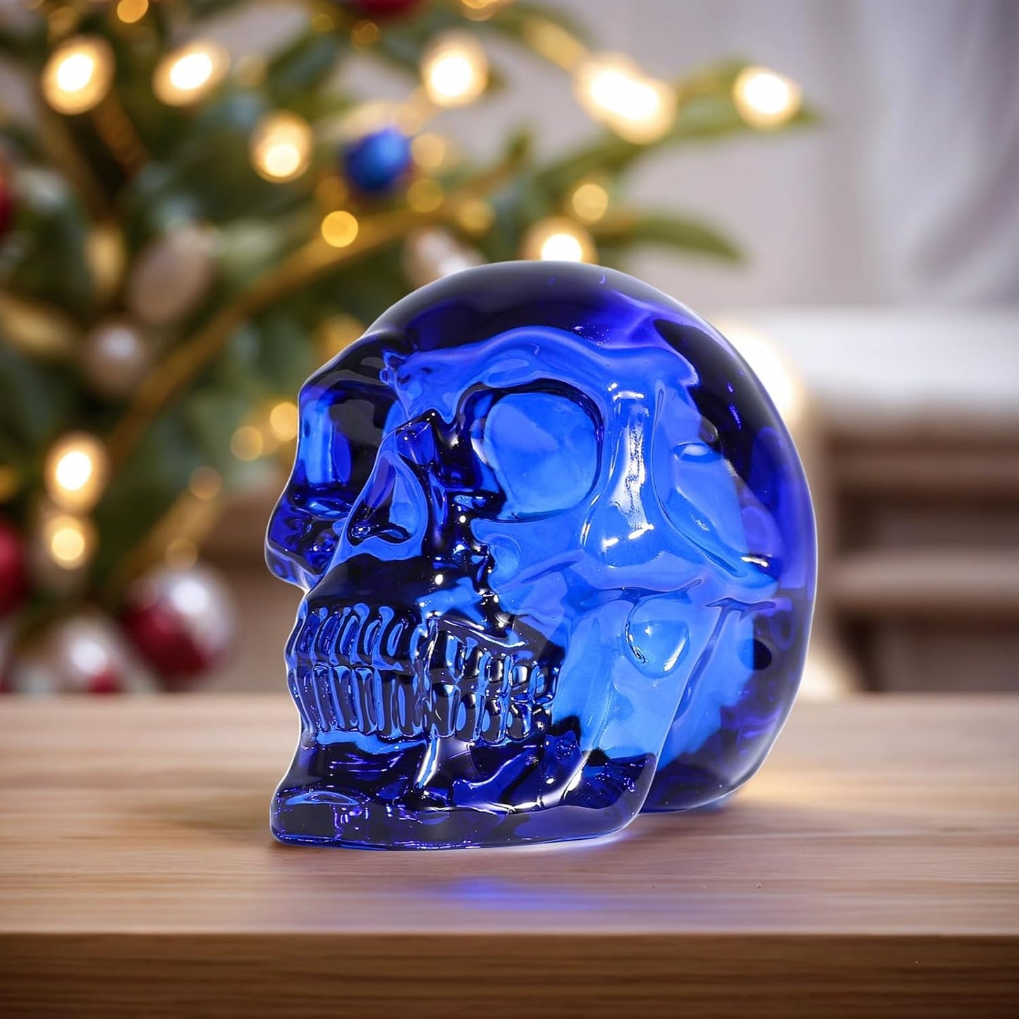 Model Statue for Halloween Decor Indoor Blue Crystal Skull Decorative Figurine Gifts for Women Husbands Halloween Head Figurine Decoration Gift (Blue Skull)