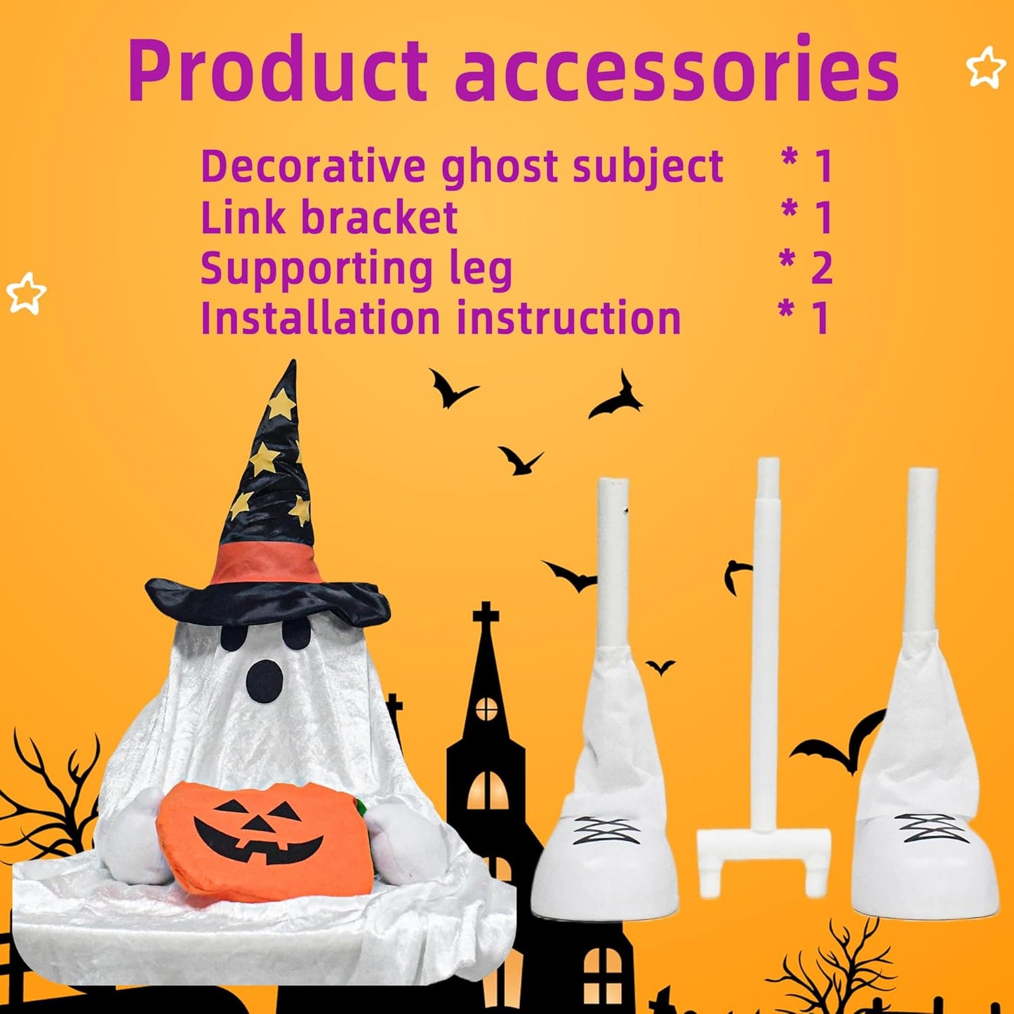 37" Cute Front Porch Light Up Halloween Ghost Décor, Kids Standing Trick or Treat Indoor and Outdoor Decorations-Star Moon