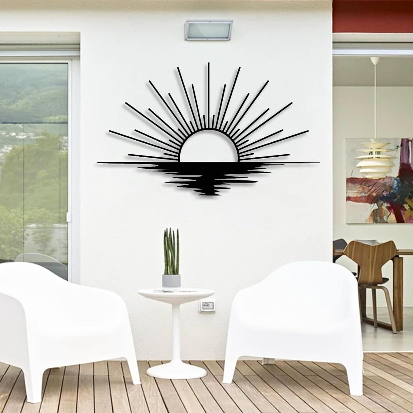 Sunrise Metal Wall Art, Metal Sun Wall Decor, Metal Sun Outdoor Decor, Large Metal Sun Wall Art, Sun Wall Art, Boho Sun Wall Art, Sunshine Metal Sign, Living Room Bedroom Wall Hangings (White, 31"x 18"| 80x47cm )