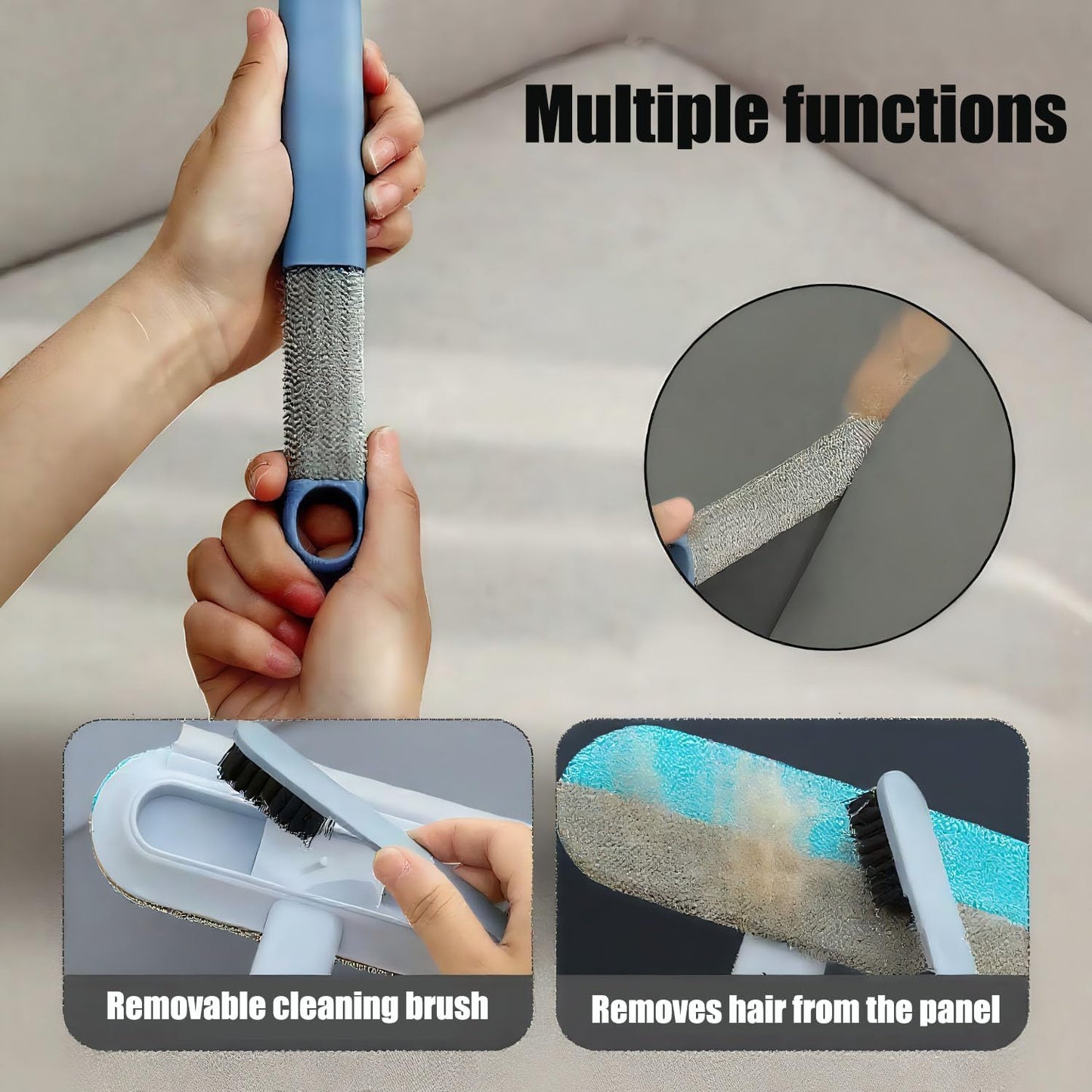 2 PCS Pet Hair Remover for Furniture,4 in 1 Reusable Lint Brush with 17-Inch Handle, Washable Tool for Dog and Cat Hair on Couches, Carpets, Clothes, Bedding, and Cars