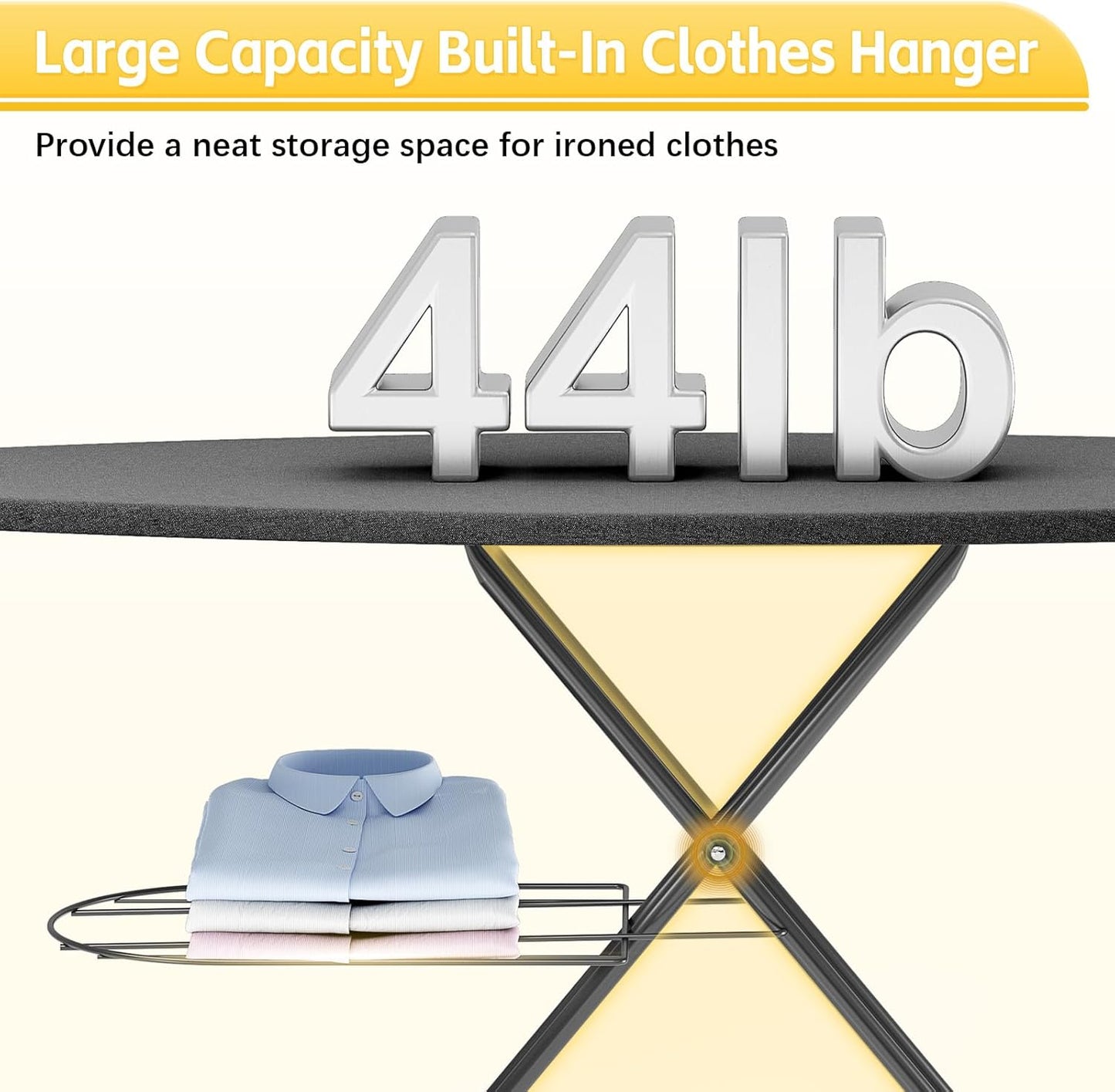 Full Size Ironing Board, 18x51 Iron Board with Metal Panel Stretchable Iron Rest, Adjustable Height Heavy Duty Heat & Scorch Resistant Cover Ironing Board, for Home, Laundry, Black