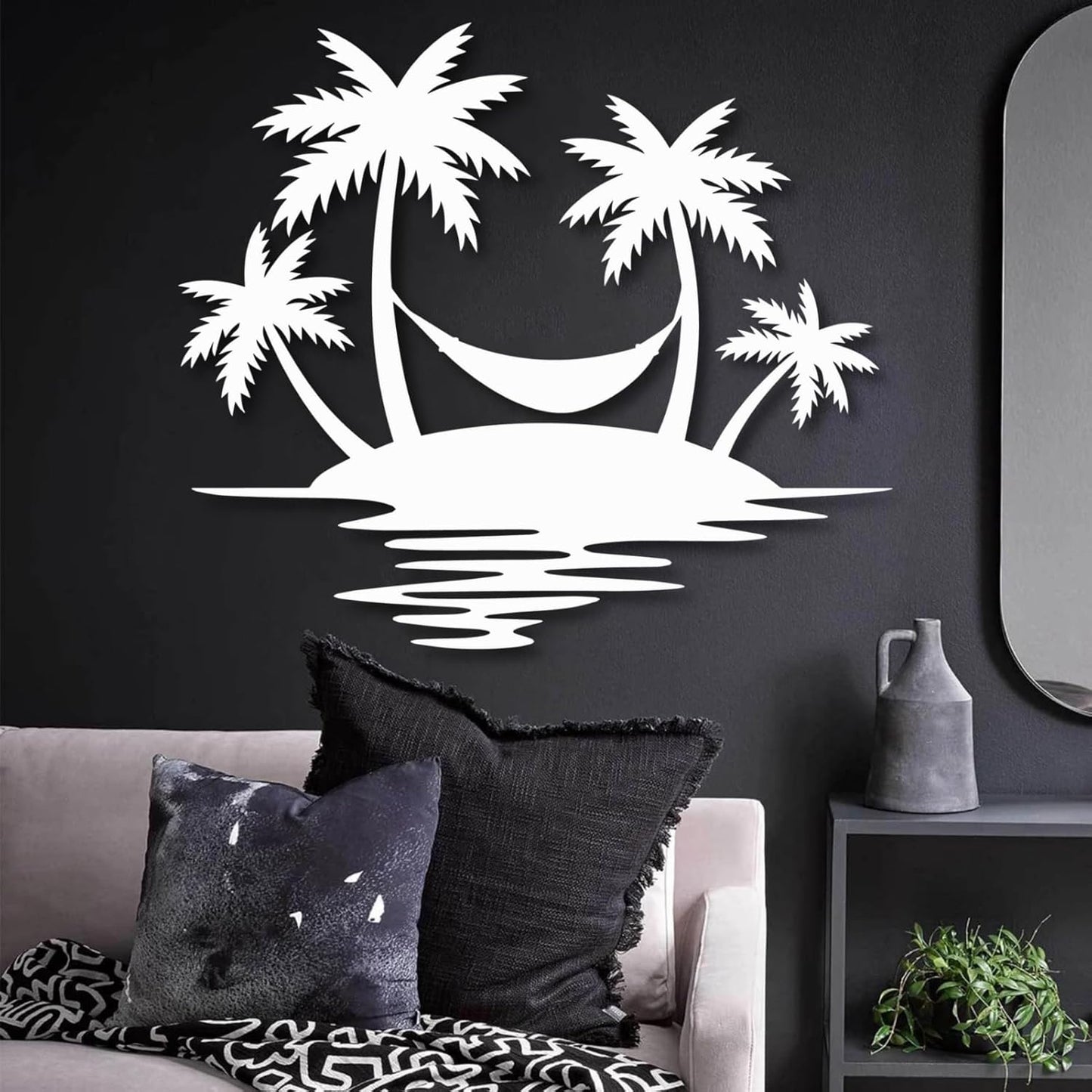 Palm Tree Metal Wall Decor,Palm Tree Outdoor Wall Art,Tropical Palm Tree Wall Decorations for Living Room,Outdoor Wall Decorations for House(28"×24",Black)