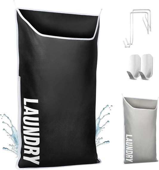 Hanging Laundry Hamper Bag XL 40x22", Space Saving over the Door Storage Bags, Behind the Door Hampers for Dirty Clothes & Wall Mounted Basket for Bathroom, Organizer for Small Room Spaces RV