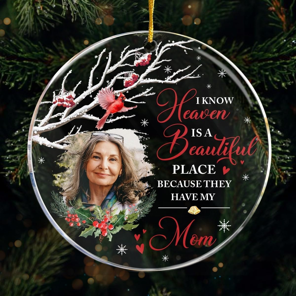 Pawfect House Custom Photo Acrylic Ornament, Personalized Christmas Memorial Sympathy Gifts for Family Members, Heaven is A Beautiful Place, Bereavement Gifts for Loss of Mother, Christmas Ornaments