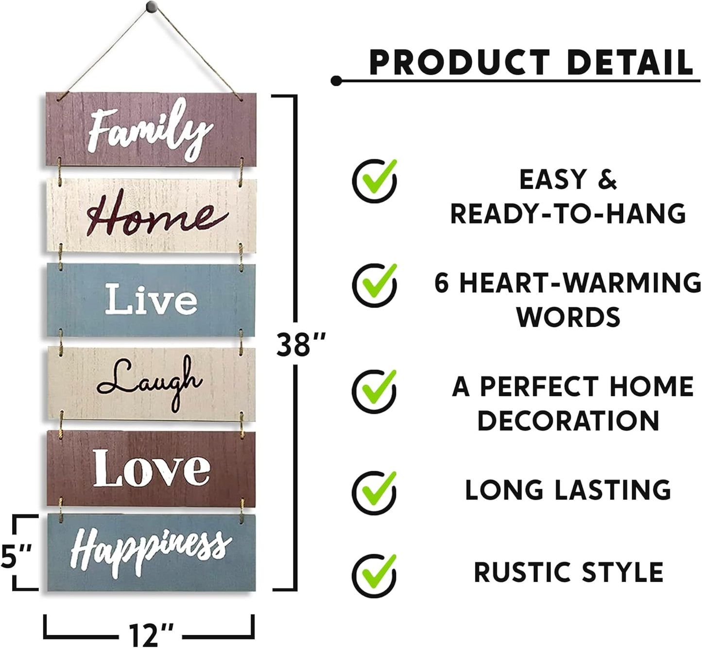 Hanging Wall Decor Sign - Welcome Vertical Wall Art Decorations, Rustic Home Accessories for Living Room, Bedroom, Family, Dining, and Kitchen, Outdoor Signs for House, Live, Laugh, Love Plaques