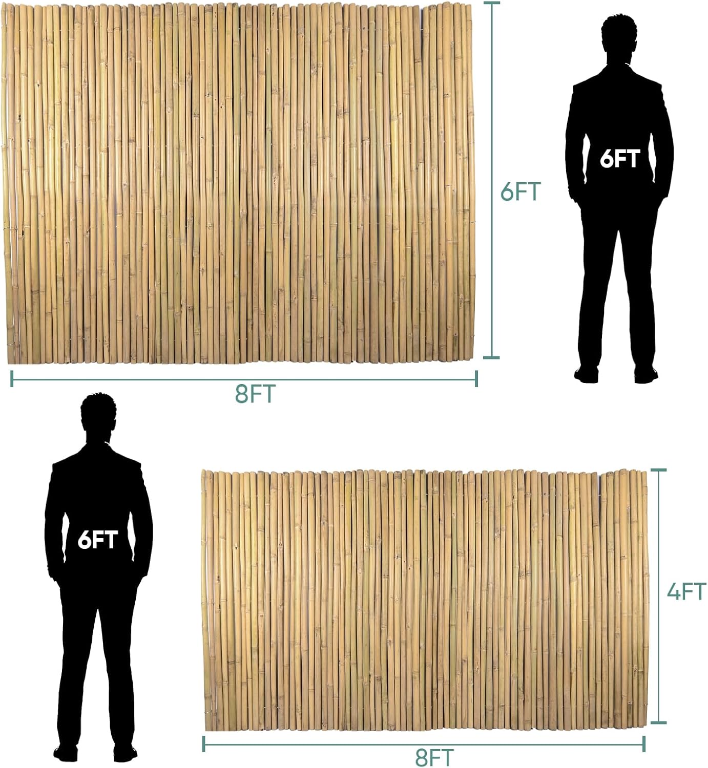 6Ft High x 8 Ft Long x 0.7In D Bamboos Screen, Natural Bamboo Fence Rolls, Eco-Friendly Bamboo Fencing for Outdoor Balcony Patio Garden Border Pool