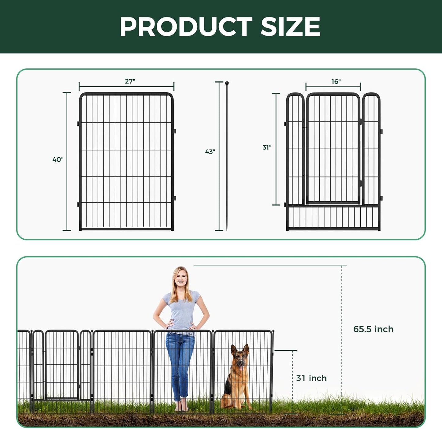 FXW Garden Fence Outdoor for The Yard – 40in(H) x 53.5ft(L) Heavy Duty Metal Animal Barrier for Dog and Rabbit, Decorative Dog Fence, 24 Panels, Black
