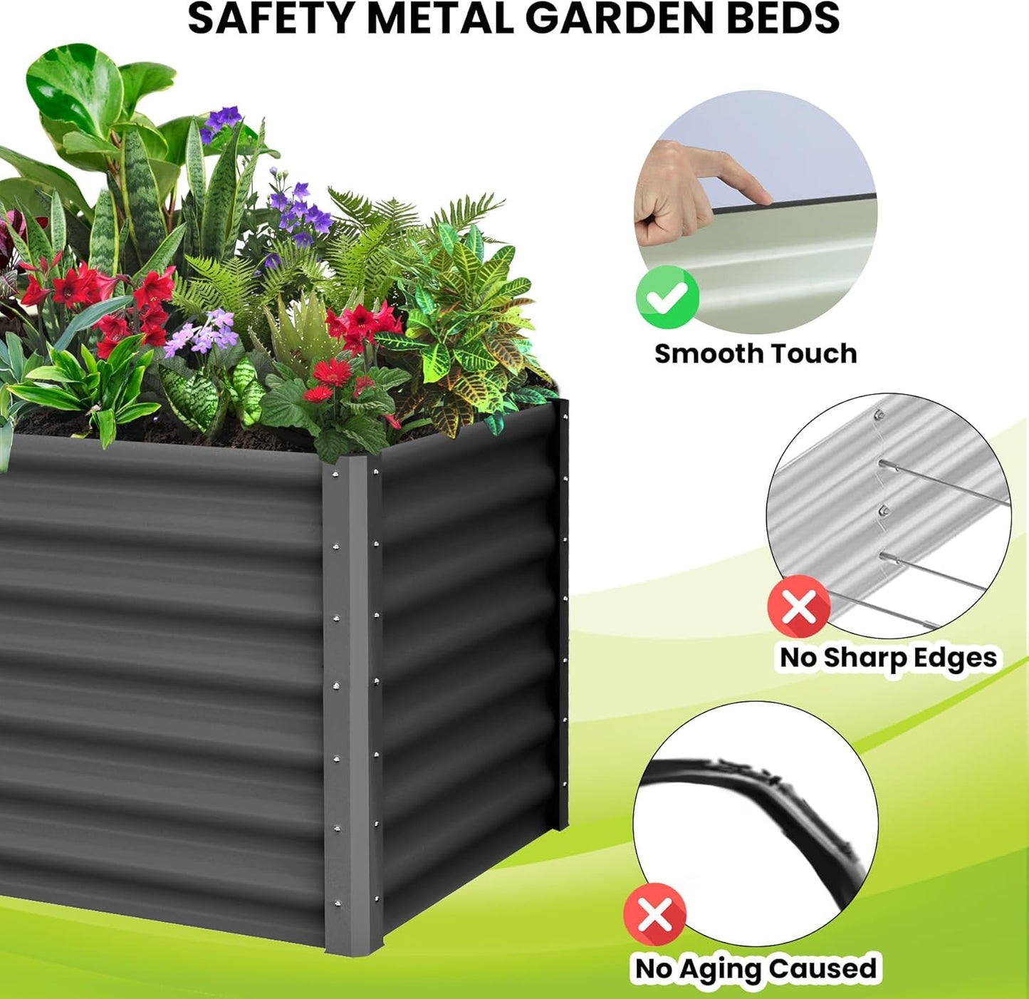 Galvanized Raised Garden Bed Outdoor, 2 Pcs 6x3x2FT Outdoor Large Planter Raised Beds Open Base with Safety Edge and Glove for Vegetables Flowers Ground Planter, Dark Gray
