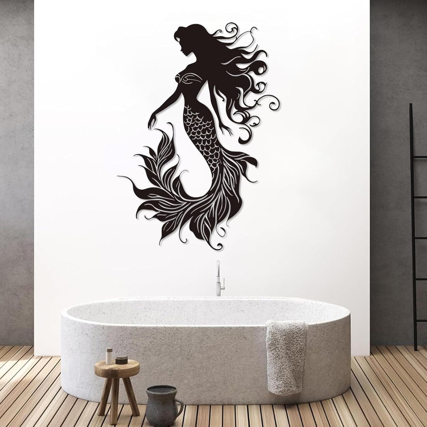 Veplsur Mermaid Metal Wall Art, Metal Mermaid Wall Decor, Marine Biology Wall Decor, Ocean Wall Art, Nautical Wall Hanging, Beach Hanging for Bathroom Bedroom (White, 30"x21"|76x54cm)