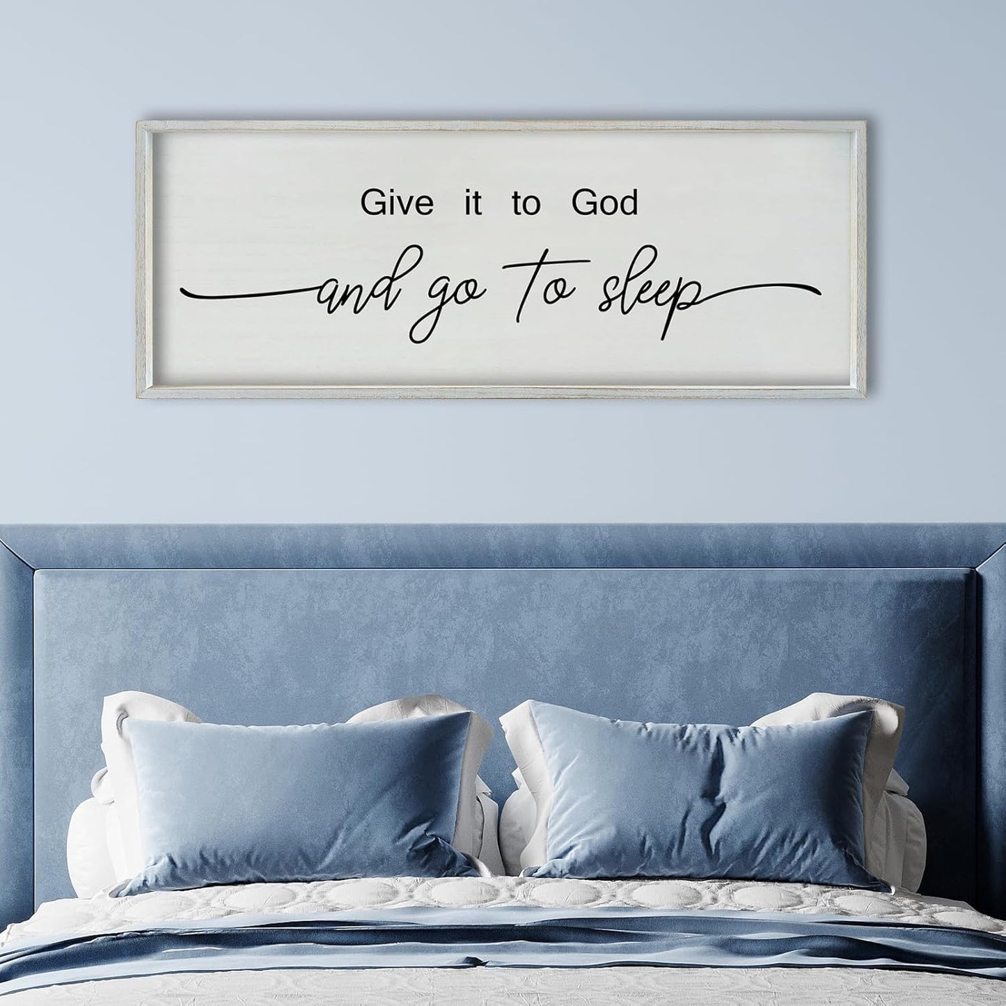 SRSZHIYUE Give It To God And Go to Sleep Sign 40"×15" for Master Bedroom Above Bed Wall Decor Large Farmhouse Guest Room Over Art Decoration (White)