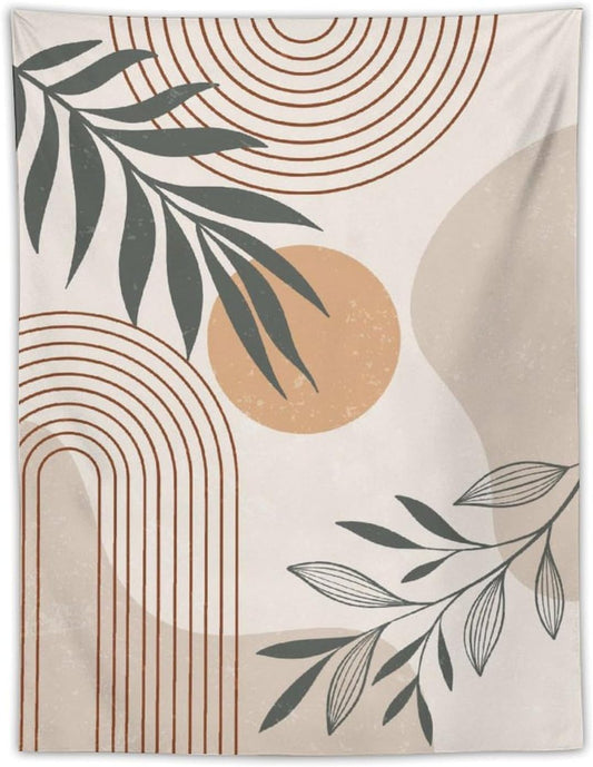 Abstract Boho Tapestry, Mid Century Tropical Tree Leaves Modern Geometric Arch Bohemian Botanical Tapestry, Home Aesthetic Wall Hanging Art Decor for Living Room Bedroom Dormitory 50x60 Inch