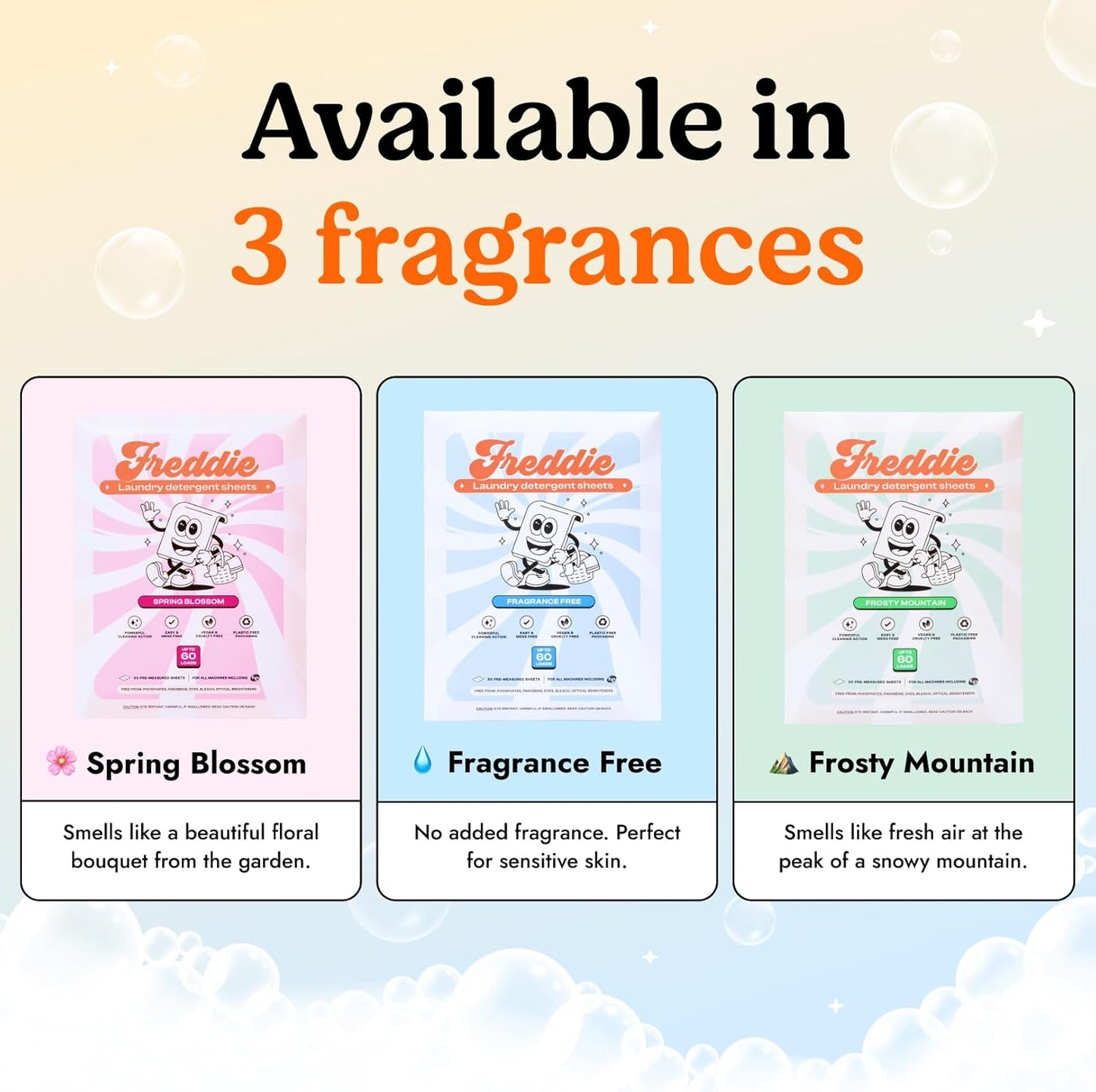 Freddie Laundry Detergent Sheets - Recyclable Packaging - No Mess Strips - 60 Loads - Floral Spring Blossom Scent